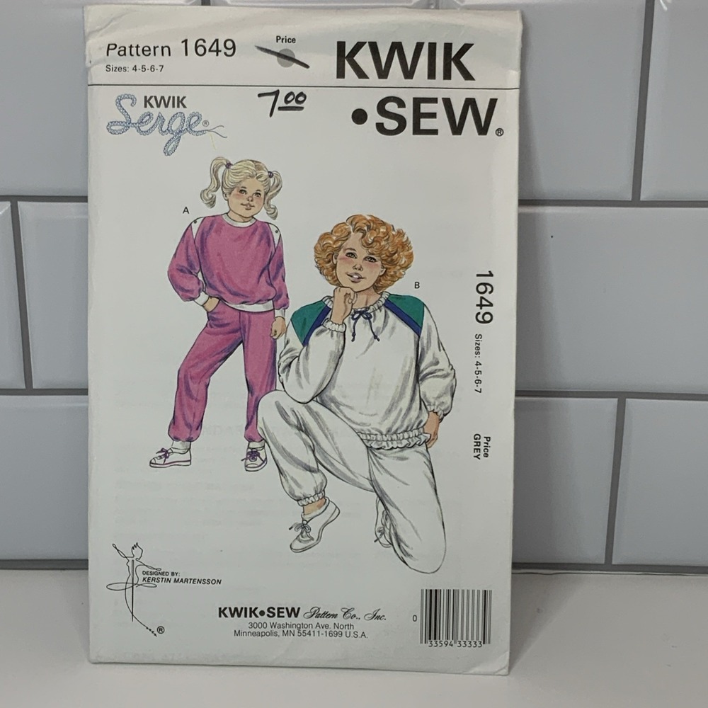 KWIK SEW 1649 - Sweatshirt And Pants - Girls Sz 4/5/6/7 Sealed